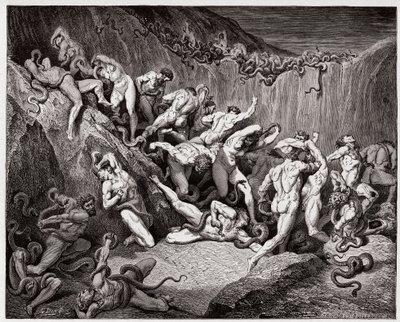 Den guddommelige komedie (La Divina Commedia, La Divine Comedie), Inferno, Canto 24: Tyvene plaget av slanger - av Dante Alighieri (1265-1321) - Illustrasjon av Gustave Dore (1832-1883) av Gustave Dore