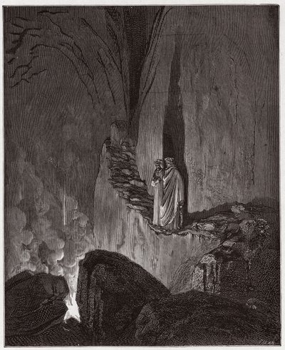The Divine Comedy (La Divina Commedia, La Divine Comedie), Inferno, Canto 26: The flamming spirits of the Ulysses and Diomedes - av Dante Alighieri (1265-1321) - Illustrasjon av Gustave Dore (1832-1883) av Gustave Dore