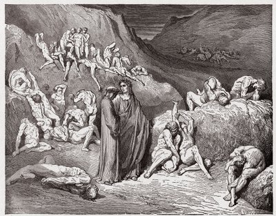 The Divine Comedy (La Divina Commedia, La Divine Comedie), Inferno, Canto 29: Forfalskerne og forfalsknerne plaget av kløe - av Dante Alighieri (1265-1321) - Illustrasjon av Gustave Dore (1832-1883) av Gustave Dore