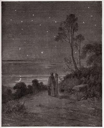 The Divine Comedy (La Divina Commedia, La Divine Comedie), Inferno, Canto 2: The darkening sky of the first night - av Dante Alighieri (1265-1321) - Illustrasjon av Gustave Dore (1832-1883) av Gustave Dore