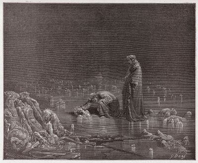 The Divine Comedy (La Divina Commedia, La Divine Comedie), Inferno, Canto 32: Dante henvender seg til forræderen Bocca degli Abati - av Dante Alighieri (1265-1321) - Illustrasjon av Gustave Dore (1832-1883) av Gustave Dore