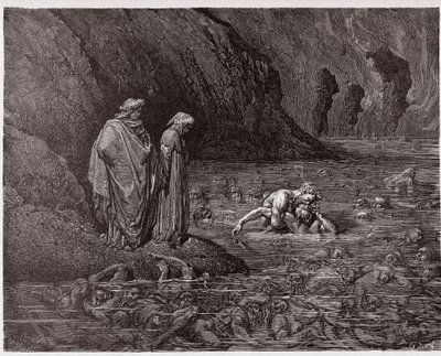 Den guddommelige komedie (La Divina Commedia, La Divine Comedie), Inferno, Canto 32: Ugolino gnager på hodet til erkebiskop Ruggieri - av Dante Alighieri (1265-1321) - Illustrasjon av Gustave Dore (1832-1883) av Gustave Dore