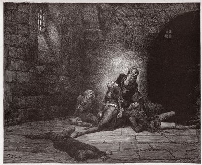 The Divine Comedy (La Divina Commedia, La Divine Comedie), Inferno, Canto 33: Gaddo dør foran farens øyne - av Dante Alighieri (1265-1321) - Illustrasjon av Gustave Dore (1832-1883) av Gustave Dore