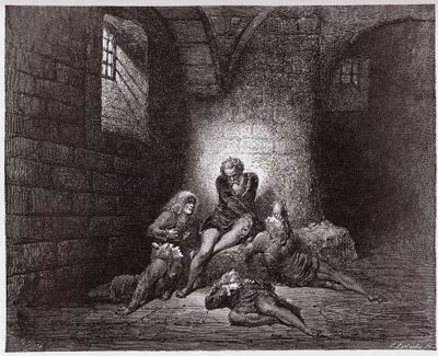 Den guddommelige komedie (La Divina Commedia, La Divine Comedie), Inferno, Canto 33: Ugolino og sønnene hans forulykket og sultet - av Dante Alighieri (1265-1321) - Illustrasjon av Gustave Dore (1832-1883) av Gustave Dore