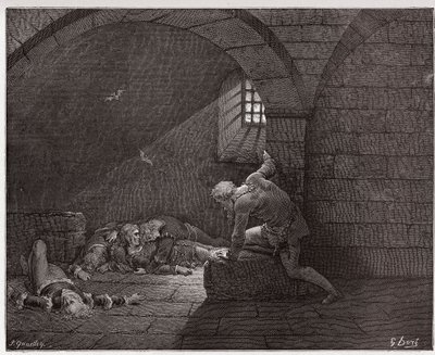Den guddommelige komedie (La Divina Commedia, La Divine Comedie), Inferno, Canto 33: Ugolino i cellen med sine fire døde sønner - av Dante Alighieri (1265-1321) - Illustrasjon av Gustave Dore (1832-1883) av Gustave Dore