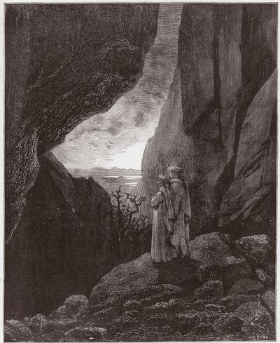The Divine Comedy (La Divina Commedia, La Divine Comedie), Inferno, Canto 34: Virgil og Dante stiger opp til den øvre verden - av Dante Alighieri (1265-1321) - Illustrasjon av Gustave Dore (1832-1883) av Gustave Dore
