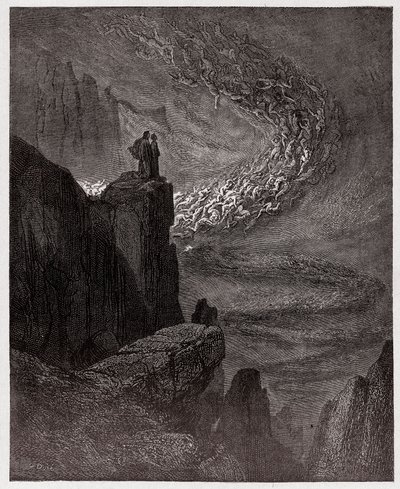 The Divine Comedy (La Divina Commedia, La Divine Comedie), Inferno, Canto 5: Minos dømmer overtredelsene og sender ut sjelene - av Dante Alighieri (1265-1321) - Illustrasjon av Gustave Dore (1832-1883) av Gustave Dore