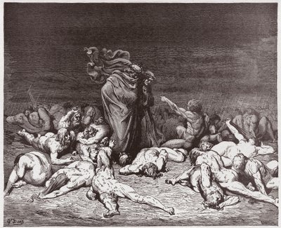 The Divine Comedy (La Divina Commedia, La Divine Comedie), Inferno, Canto 6: The gluttons slått av evig regn - av Dante Alighieri (1265-1321) - Illustrasjon av Gustave Dore (1832-1883) av Gustave Dore