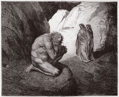 Den guddommelige komedie (La Divina Commedia, La Divine Comedie), Inferno, Canto 7: Virgil irettesetter Plutus ved inngangen til den fjerde sirkelen - av Dante Alighieri (1265-1321) - Illustrasjon av Gustave Dore (1832-1883) av Gustave Dore