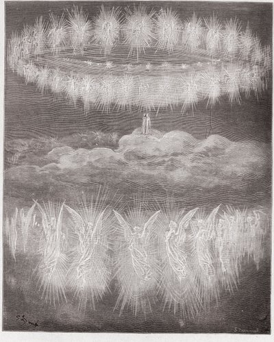 The Divine Comedy (La Divina Commedia, La Divine Comedie), Paradiso, Canto 12: The rings of glorified souls in the sun - av Dante Alighieri (1265-1321) - Illustrasjon av Gustave Dore (1832-1883) av Gustave Dore