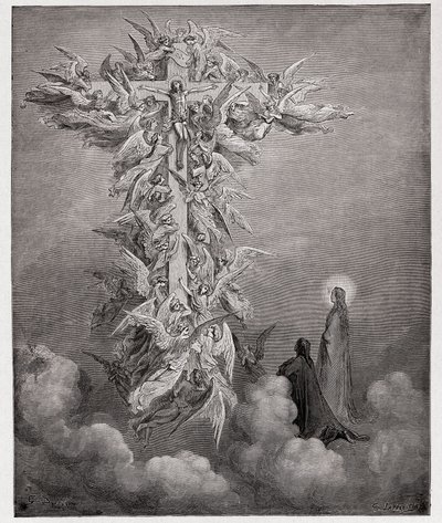 Den guddommelige komedie (La Divina Commedia, La Divine Comedie), Paradiso, Canto 14: Dante og Beatrice ser englene med Kristus på korset - av Dante Alighieri (1265-1321) - Illustrasjon av Gustave Dore (1832-1883) av Gustave Dore