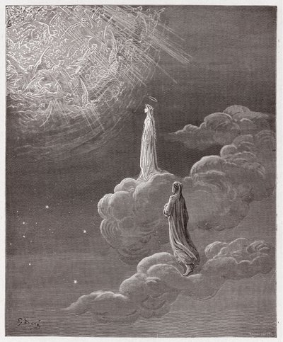 Den guddommelige komedie (La Divina Commedia, La Divine Comedie), Paradiso, Canto 14: Dante og Beatrice oversatt til Mars-sfæren - av Dante Alighieri (1265-1321) - Illustrasjon av Gustave Dore (1832-1883) av Gustave Dore
