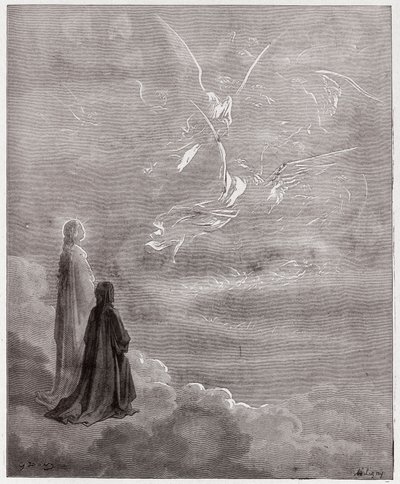 Den guddommelige komedie (La Divina Commedia, La Divine Comedie), Paradiso, Canto 18: Dante og Beatrice oversatt til Jupiters sfære - av Dante Alighieri (1265-1321) - Illustrasjon av Gustave Dore (1832-1883) av Gustave Dore