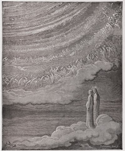 The Divine Comedy (La Divina Commedia, La Divine Comedie), Paradiso, Canto 28: The scintillating host of heaven - av Dante Alighieri (1265-1321) - Illustrasjon av Gustave Dore (1832-1883) av Gustave Dore