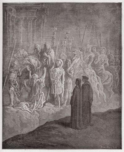 The Divine Comedy (La Divina Commedia, La Divine Comedie), Purgatorio, Canto 10: Marmorskulpturene som skildrer stolthet - av Dante Alighieri (1265-1321) - Illustrasjon av Gustave Dore (1832-1883) av Gustave Dore