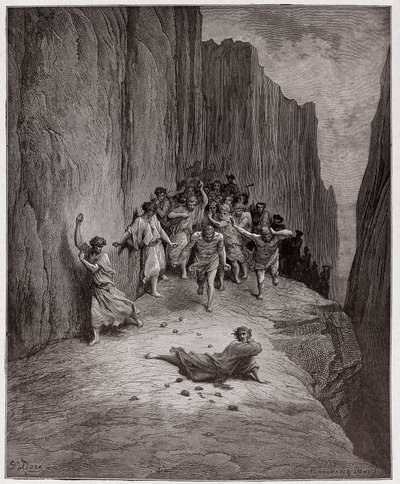 The Divine Comedy (La Divina Commedia, La Divine Comedie), Purgatorio, Canto 15: Dantes visjon om steiningen av Stephen - av Dante Alighieri (1265-1321) - Illustrasjon av Gustave Dore (1832-1883) av Gustave Dore