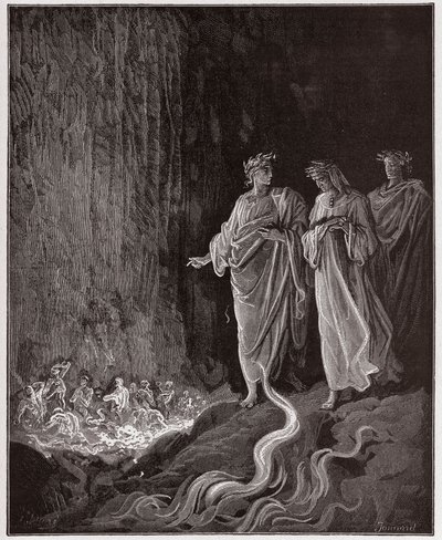 Den guddommelige komedie (La Divina Commedia, La Divine Comedie), Purgatorio, Canto 25: Poetene i den syvende sirkel - av Dante Alighieri (1265-1321) - Illustrasjon av Gustave Dore (1832-1883) av Gustave Dore