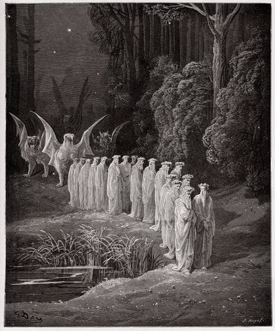 The Divine Comedy (La Divina Commedia, La Divine Comedie), Purgatorio, Canto 29: De 24 eldste i den apokalyptiske prosesjonen - av Dante Alighieri (1265-1321) - Illustrasjon av Gustave Dore (1832-1883) av Gustave Dore