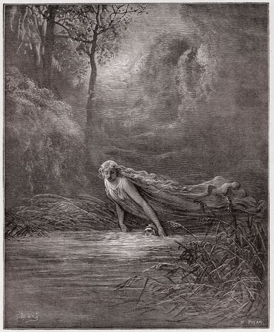 The Divine Comedy (La Divina Commedia, La Divine Comedie), Purgatorio, Canto 31: Dante nedsenket i elven Lethe - av Dante Alighieri (1265-1321) - Illustrasjon av Gustave Dore (1832-1883) av Gustave Dore