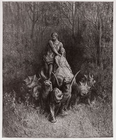 Den guddommelige komedie (La Divina Commedia, La Divine Comedie), Purgatorio, Canto 32: Kjempen og skjøgen i vognen - av Dante Alighieri (1265-1321) - Illustrasjon av Gustave Dore (1832-1883) av Gustave Dore