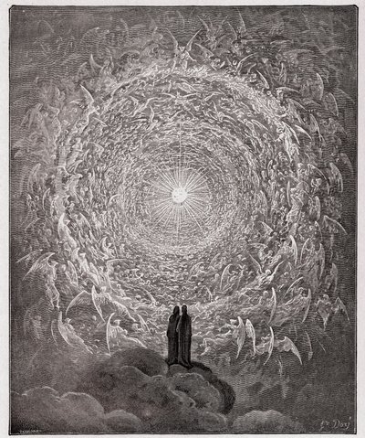 The Divine Comedy, Paradiso, Canto 31: Den hellige flokken danner en rose i det empyriske (rose celeste) - av Dante Alighieri (1265-1321) av Gustave Dore