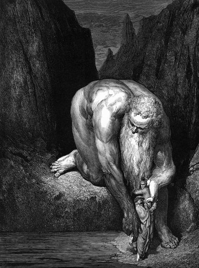 The Divine Comedy, av Dante: The Giant Antaeus. av Gustave Dore