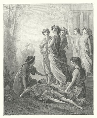 La Fontaines fabler: Daphnis og Alcimadura (gravering) av Gustave Dore