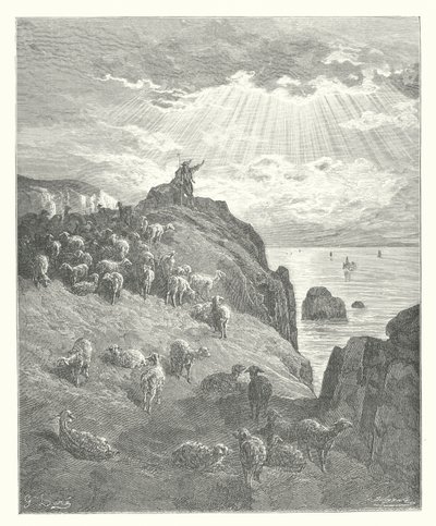 La Fontaines fabler: Gjeteren og havet (gravering) av Gustave Dore