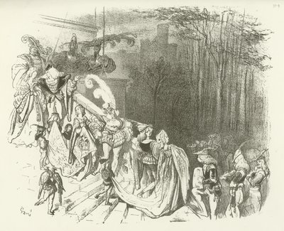 Slottets herrer og damer. Tidlig 1500-tall (gravyr) av Gustave Dore