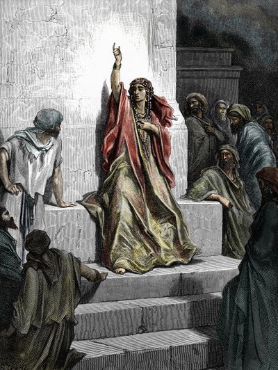 Profetinnen Deborah (profetinnen Debora) Gravering fra "bibelen" illustrert av Gustave Dore (1832 - 1883) 1865 Privat samling av Gustave Dore