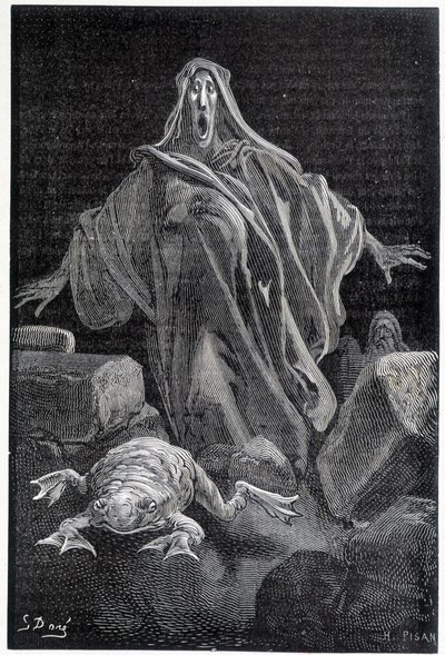 Alarmen ropte - illustrasjon av frykt av Gustave Doré, gravering av Gustave Dore