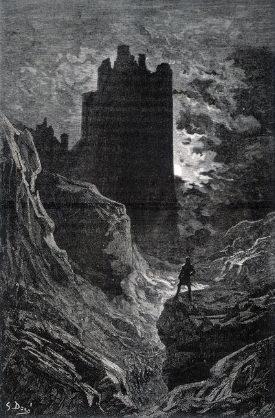 Fryktens slott - illustrasjon av frykt av Gustave Doré, gravering av Gustave Dore