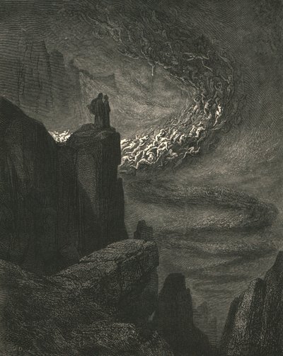 Helvetes stormende eksplosjon med rastløs raseri driver åndene videre, c1890. av Gustave Dore