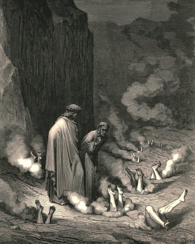 Der sto jeg liker munken, som forsvinner en stakkel for morddommen, c1890. av Gustave Dore