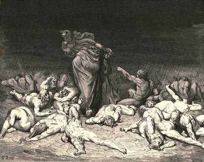 Din by hauger av misunnelse til randen, c1890. av Gustave Dore