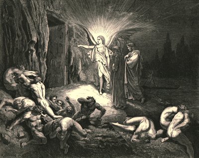 Til porten kom han, og rørte ved den med tryllestaven, c1890. av Gustave Dore