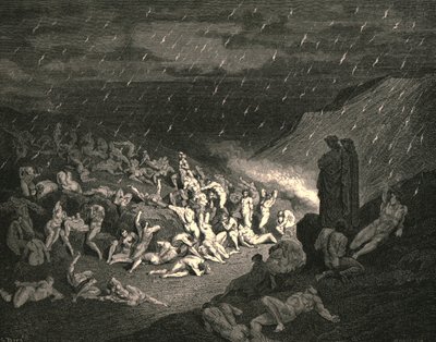Uopphørlig var spillet med elendige hender, c1890. av Gustave Dore