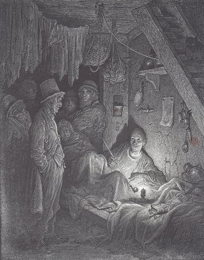 Viktoriansk opiumsrøykehule i London av Gustave Dore
