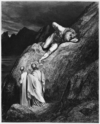 Virgil (70-19 f.Kr.) og Dante, illustrasjon fra 'The Divine Comedy' (Inferno) av Dante Alighieri (1265-1321) Paris, utgitt 1885 av Gustave Dore