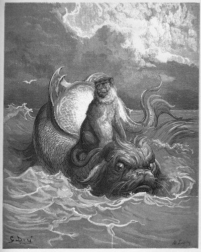aper og delfiner - fra "Fables" av Jean de La Fontaine av Gustave Dore