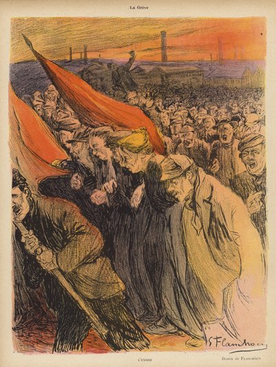 Industriell streik: The Exodus, ca. 1902 (farge litho) av Gustave Flasschoen