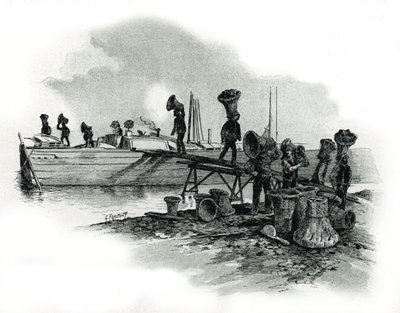 Charcoal unchargeurs aux forges d'Ivry-sur-Seine (Dockers som slipper ut bituminøst kull (eller svart kull) i smiene i Ivry sur Seine) Tegning av Gustave Fraipont (1849-1923) henter fra Saint-Juirs av Gustave Fraipont