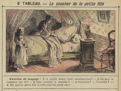 Den lille jentas sengetid (farge litho) av Gustave Fraipont