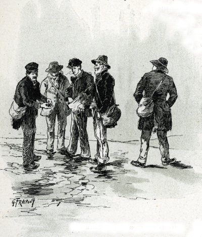 Gatehandlere med sigar- og sigaretttips, Maubert-distriktet, Paris Tegning av Gustave Fraipont (1849-1923) henter fra «La seine a travers Paris» av Saint-Juirs av Gustave Fraipont