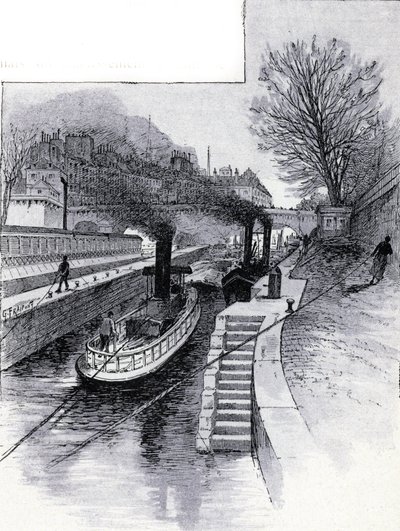 Slepebåter av slusen på Seinen foran Hotel des Monnaie, Paris Tegning av Gustave Fraipont (1849-1923) fra Saint-Juirs av Gustave Fraipont