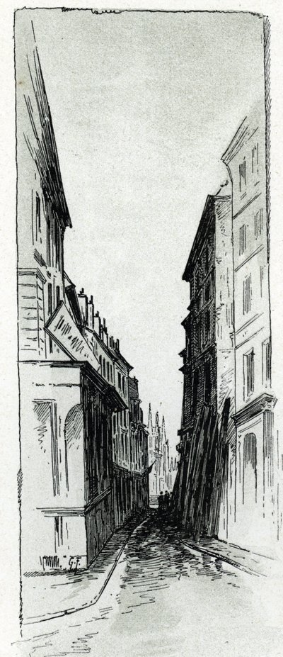 Utsikt over Hotel Colbert-gaten nær Maubert-plassen i Paris Tegning av Gustave Fraipont (1849-1923) fra Saint-Juirs av Gustave Fraipont