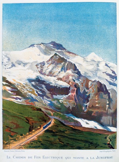 Den elektriske jernbanen til Mount Jungfrau, sveitsiske alper, 1800-tallet av Gustave Francois Lasellaz
