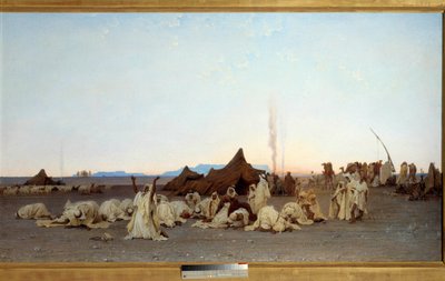 Kveldsbønn i Sahara-ørkenen detalj. Maleri av Gustave Achille Guillaumet (1840-1887) 1863 Søn. 1,3x2,8 m. Paris, musee d