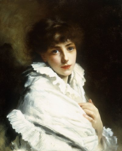 Portrett av en ung jente i hvitt av Gustave Jacquet