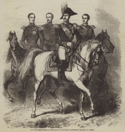 Keiser Alexander av Russland, og storhertugene Konstantin, Nicholas og Michael av Gustave Janet